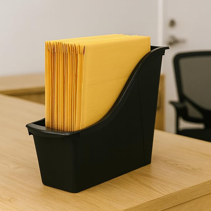 Storex Small Book Bin - Interlocking Plastic Organizer for Home, Office, and Work Space - Black, 6-Pack (70123E06C) - Image 3