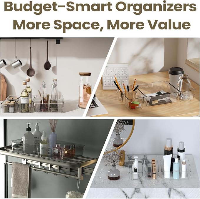 Clear Plastic Drawer Organizer Set with 15 Inch Extra Long Bins, 4 Sizes Large Acrylic Organizers for Kitchen Utensils, Bathroom Trays and Makeup Storage - Image 8