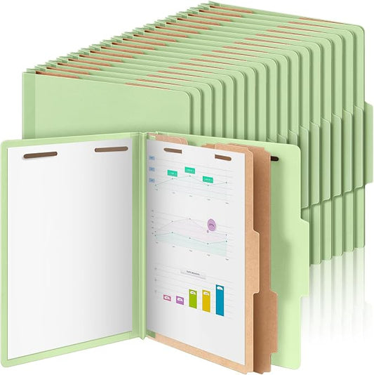AmazingSpark 60 Pcs Classification Folder Letter Size Bulk, 2 Divider Pressboard File Folder with Expansion 2 Prong Fastener Heavy Duty Office File Organizer for School Medical Document(Light Green) by Unknown