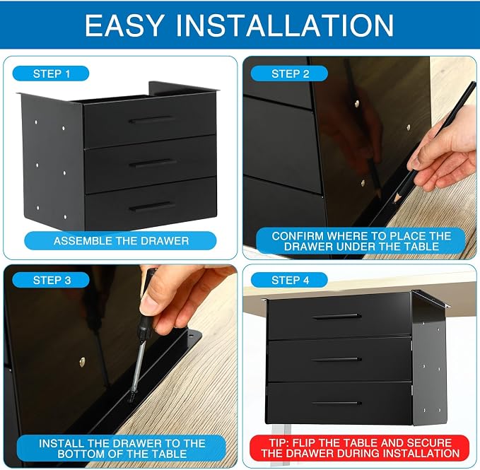 16'' Under Desk Drawer Slide-out Steel Under Counter Drawers Storage Organizer Large Hidden Pull-out Tray for Table Desks Home Office Workstation(Black,3 Layer) - Image 6