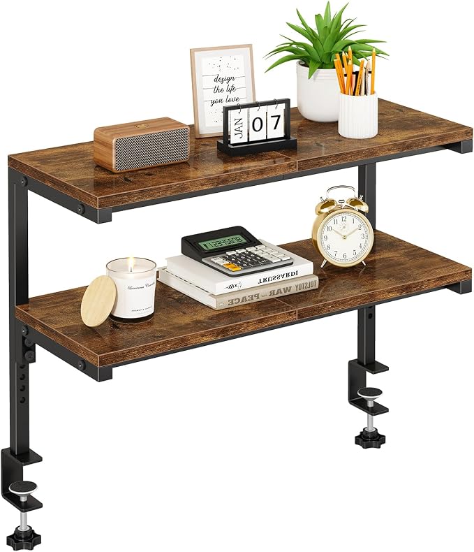 IBUYKE Clamp on Desk Shelf, 22.8” Large Desk Extender Shelves TMZ010H | Tool-Free, Flexible Repositioning,Adjustable, 2-Tier Storage Shelves, for Desktop Accessories,Desk - Image 9