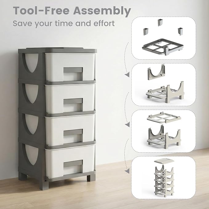 Giantex 2 Pack 4-Drawer Storage Organizer, Plastic Storage Tower with Drawers, Multi-Purpose Container Box for Office, Bathroom Living Room, White+Grey - Image 5