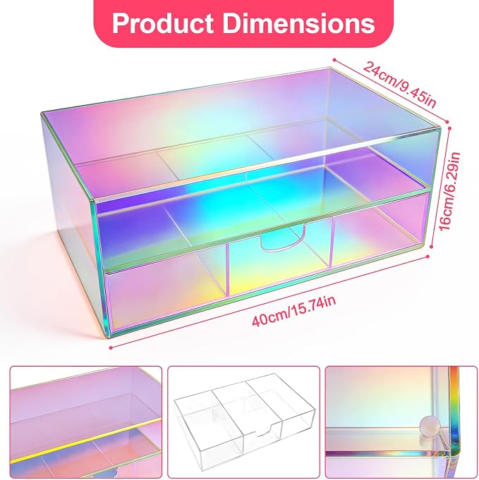 Gelite Acrylic Computer Monitor Stand for Desk Monitor Riser with Drawer Desktop Monitor Shelf with Storage, Iridescent - Image 2