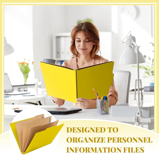 Skyygemm 12 Pcs Classification Folders 3 Pocket Dividers Letter Size Employee File Folder with 2 Prong Fasteners 2 in Expansion Pressboard Medical Document Organizers Bulk for School Office(Yellow) - Image 6