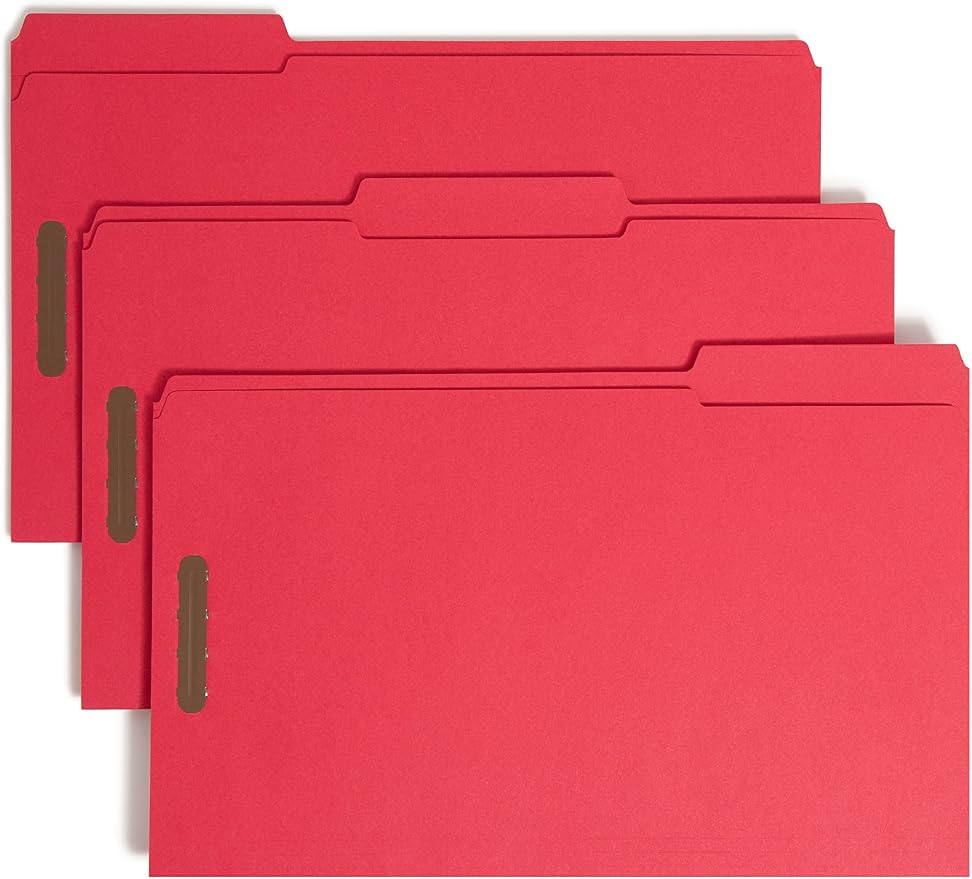Smead Fastener File Folder, 2 Fasteners, Reinforced 1/3-Cut Tab, Legal Size, Red, 50 per Box (17740) (Pack of 1) by SMEAD