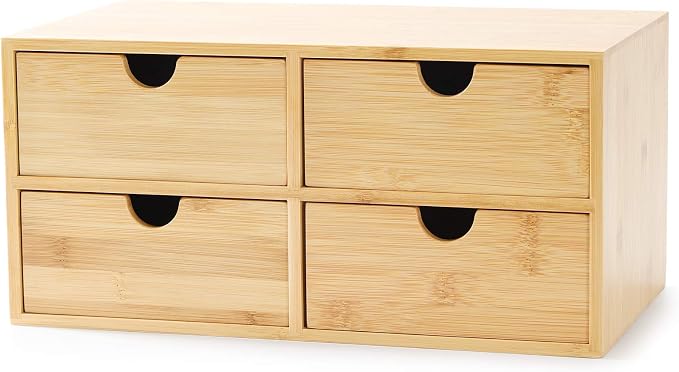 Bamboo Desk Drawer Organizer, Desktop Organizer with Drawers T(4 Drawes) | 4 Drawers Open Top Tray Fully Assembled Stores Pens, Notes, Makeup, Jewelry & Toiletries for Office, Vanity & Bath by Wisuce