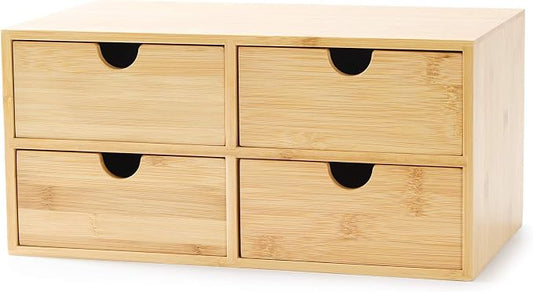 Bamboo Desk Drawer Organizer, Desktop Organizer with Drawers T(4 Drawes) | 4 Drawers Open Top Tray Fully Assembled Stores Pens, Notes, Makeup, Jewelry & Toiletries for Office, Vanity & Bath by Wisuce