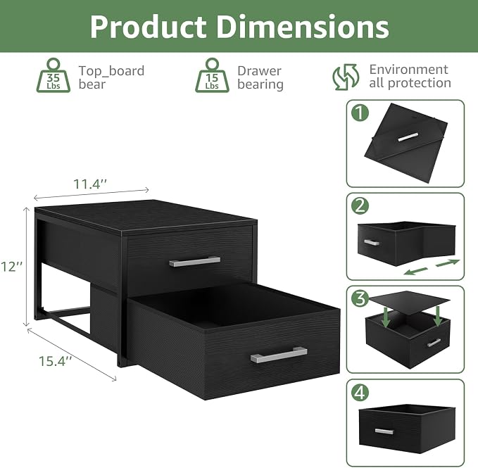 BOLUO Stackable Storage Drawers Narrow Closet Organizers and Storage Fabric Black 2 Drawer Dresser for Bedroom 2 Packs Modern - Image 3
