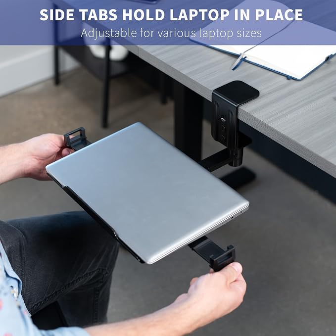 VIVO Clamp-on 12 x 9 inch Rotating Laptop Tray, Extra Sturdy Single Desk Swivel Clamp, Ergonomic Typing, Black, MOUNT-LAP1CB - Image 9