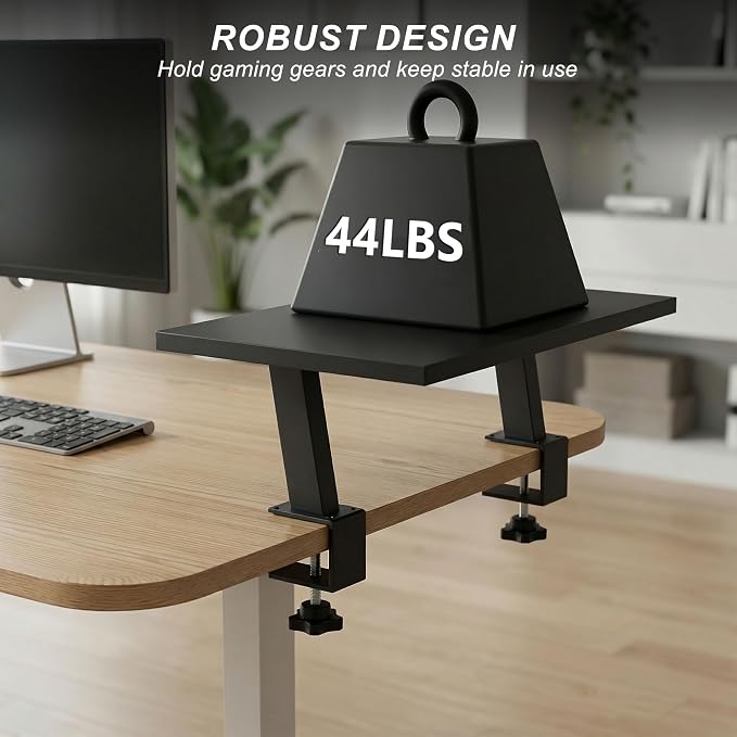 15-Inch Desktop Clamp-on Shelf & Monitor Riser, 2-in-1 Reversible Design – Fits Either Side of Desk, C-Clamp for Stability, Holds 44 lbs, for Gaming PC, Console & Office Setup - Image 8