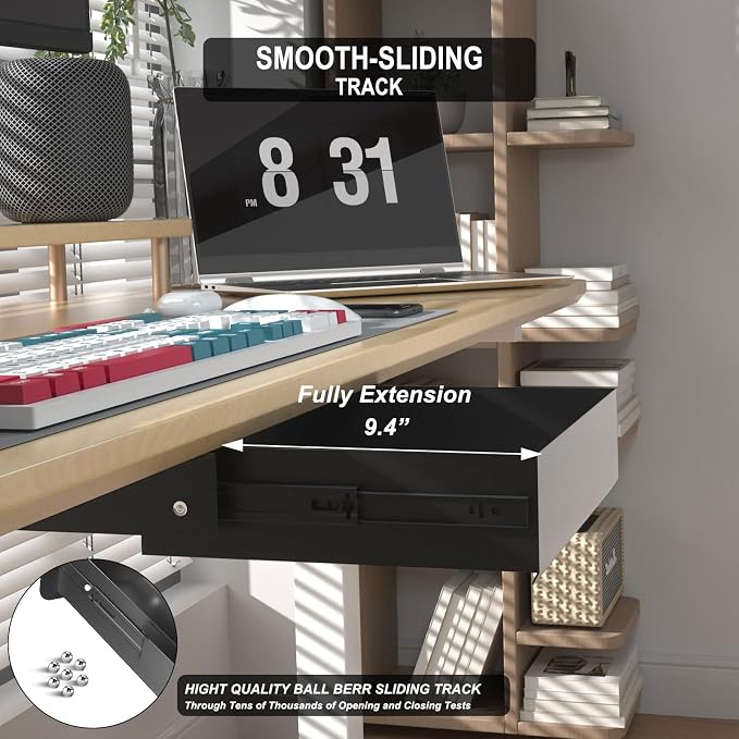 Under Desk Drawer(15.2''x10''x4'') with Sliding Pencil Tray, Desk Mounted Sliding Pull-out Drawer for Office Desk Drawer Attachment, Extra Storage Organizer for Sit Stand Workstation - Image 5