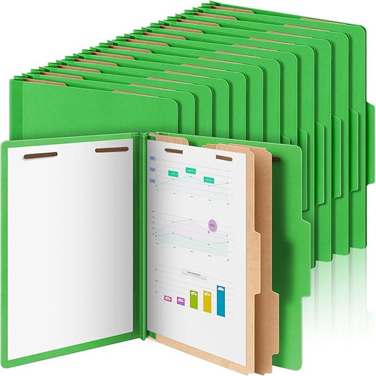 Skyygemm 24 Pcs Classification Folders Letter Size Bulk - 2 Dividers Pressboard File Folder with 3. 5 Inch Expansion, 2 Prongs Fastener, Heavy Duty Office File Organizer for Teacher Medical (Green) by Skyygemm