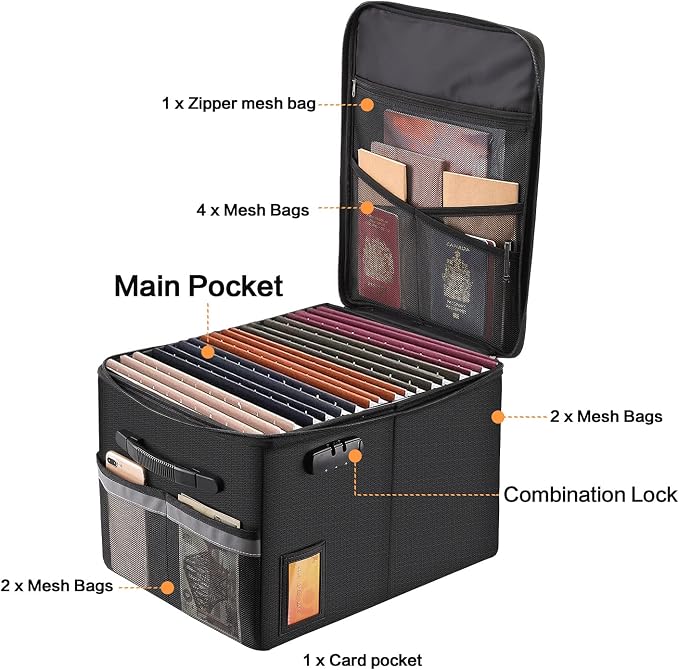 TOMKID Fireproof File Cabinet with Lock, Fireproof Document Organizer Collapsible File Box Filing Cabinet with Handle for Letter Legal Folder Certifications - Image 3