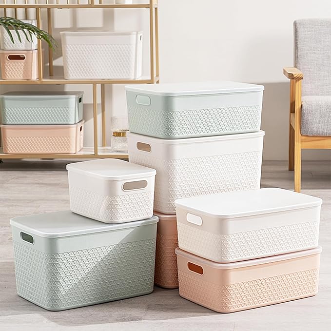 Lidded Storage Bin Organizer | Storage Organizing Container, 9 Liter, Set of 4, Mint - Image 9