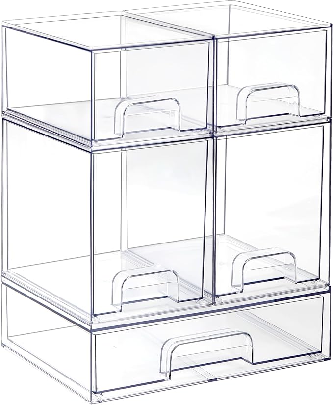Hvygss Clear Stackable Storage Drawers, Countertop Bottle Organizer 5-Pack | Pull-Out Drawers, Waterproof, Dustproof, Bpa-Free, Space-Saving, For Vanity, Bathroom, Kitchen, Cabinet, Pantry by Hvygss