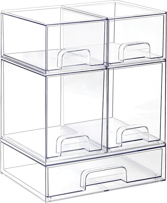 Hvygss Clear Stackable Storage Drawers, Countertop Bottle Organizer 5-Pack | Pull-Out Drawers, Waterproof, Dustproof, Bpa-Free, Space-Saving, For Vanity, Bathroom, Kitchen, Cabinet, Pantry by Hvygss