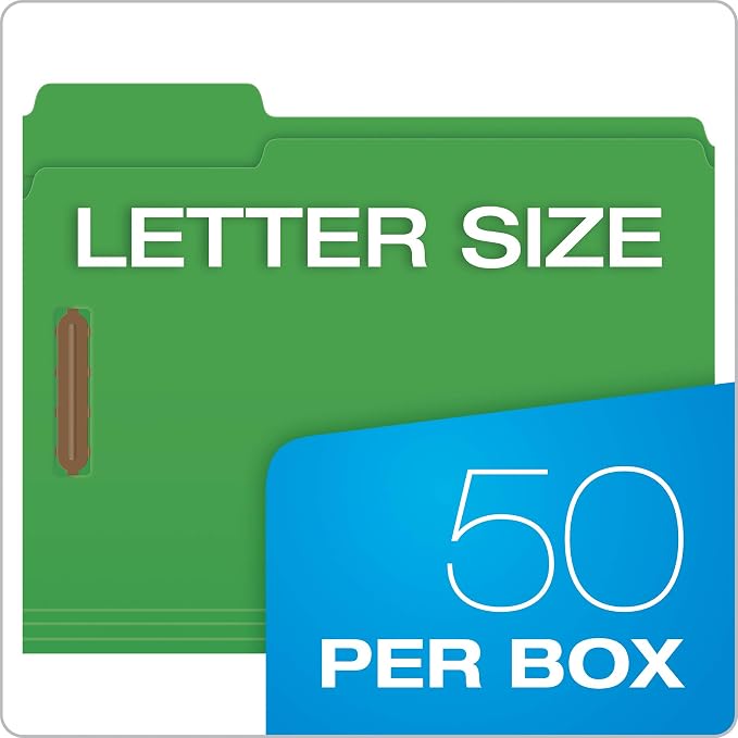 Pendaflex Fastener Folders, 2 Fasteners, Letter Size, Green, 1/3 Cut Tabs in Left, Right, Center Positions, 50 per Box (22140GW) - Image 6