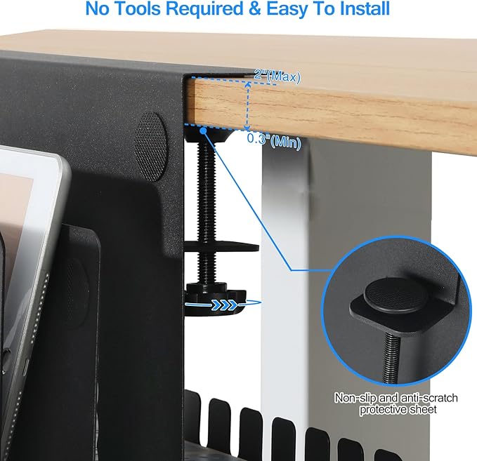 MAXECHO Desk Side Storage, Under Desk Laptop Mount, Table Side Hanging File Organizer, No Drill Clamp On Cable Management Tray, Laptop Holder with Magnetic Pen Holder for Office and Home, Load 22 Lbs - Image 2