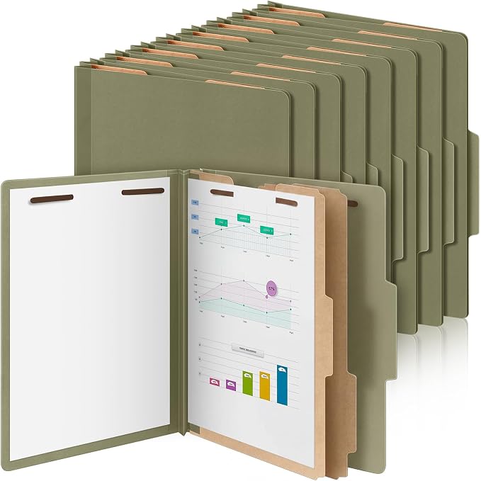 AmazingSpark 24 Pcs Classification Folder Letter Size Bulk 2 Divider Pressboard File Folder with Expansion 2 Prong Fastener Heavy Duty Office File Organizer for School Medical Document(Hunter Green) by Unknown