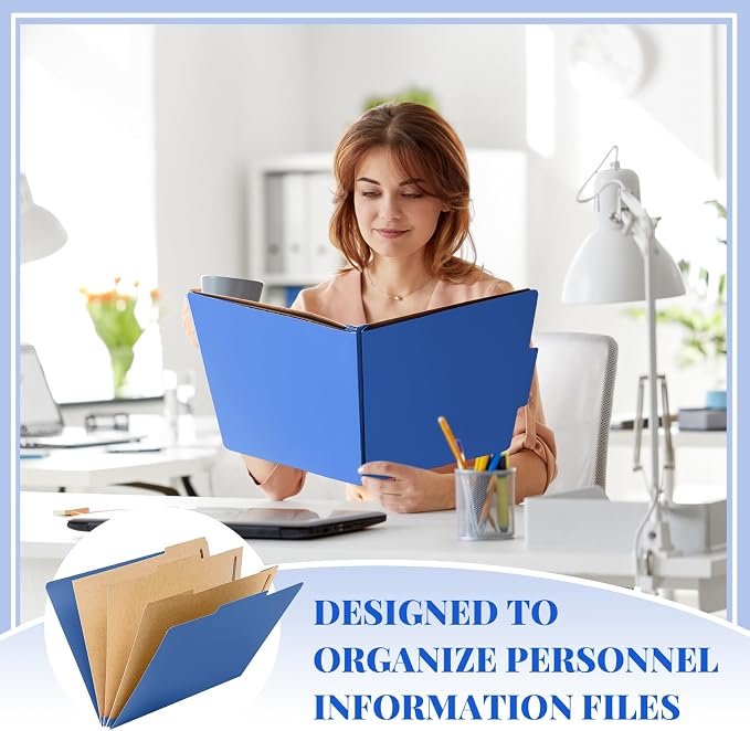 Skyygemm 12 Pcs Classification Folders 3 Pocket Dividers Letter Size Employee File Folder with 2 Prong Fasteners 2 in Expansion Pressboard Medical Document Organizers Bulk for School Office(Dark Blue) - Image 5