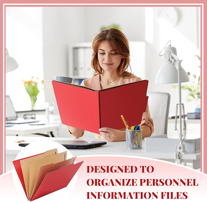 Skyygemm 12 Pcs Classification Folders 3 Pocket Dividers Letter Size Employee File Folder with 2 Prong Fasteners 2 in Expansion Pressboard Medical Document Organizers Bulk for School Office(Red) - Image 6