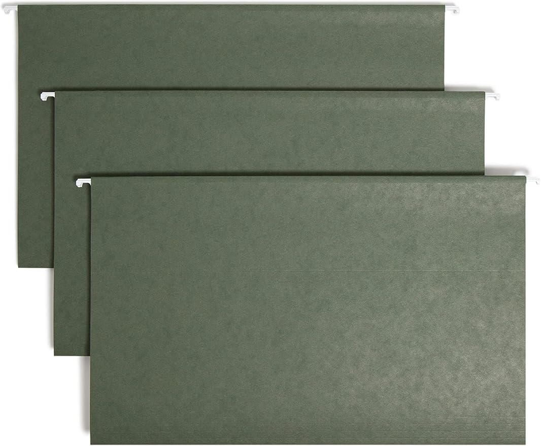 Smead Hanging File Folder with Tab, 1/3-Cut Adjustable Tab, Legal Size, Standard Green, 25 per Box by SMEAD