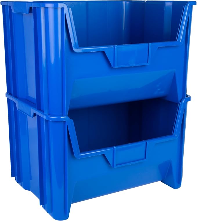 HE HUDSON EXCHANGE 20" x 15" x 12.5" (3 Pack) Plastic Giant Stackable Hopper Bin, Blue - Image 3