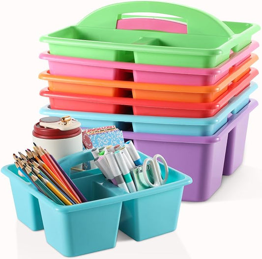 6 Pack 3 Compartment Small Caddy Plastic Classroom Organizer with Handle Portable Teacher Supply Storage Caddy Craft Art Caddies for Pencil, Crayon, Marker, Home, Office, School Supplies(Classic) by Yakydesign