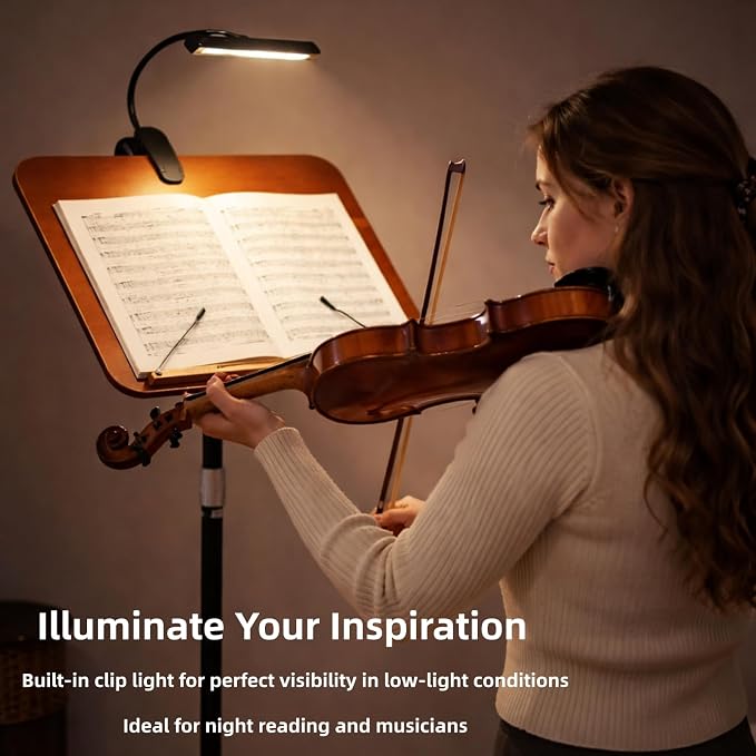 2 in 1 Multiplel-Use Music Stand with Light, Book Holder for Reading, Height Adjustable 18''-55'' Bible Shtender, Portable Podium Stand, Wood Table Stand for Laptop, Classroom, Church, Speech - Image 6