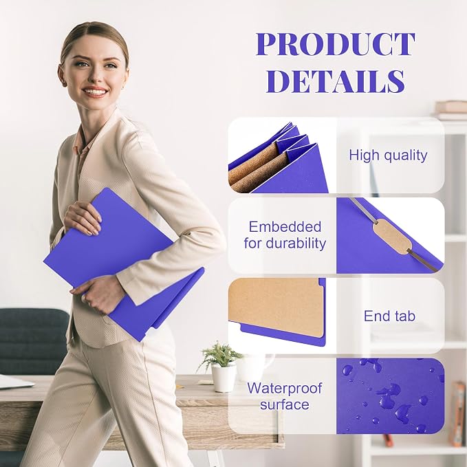 Skyygemm 24 Pack Classification Folders, Letter Size,2 Dividers,Purple | Pressboard File Folders, 2 Prong Fasteners, 2" Expanding, Manila, End Tab, for Office School Legal Records Medical - Image 4