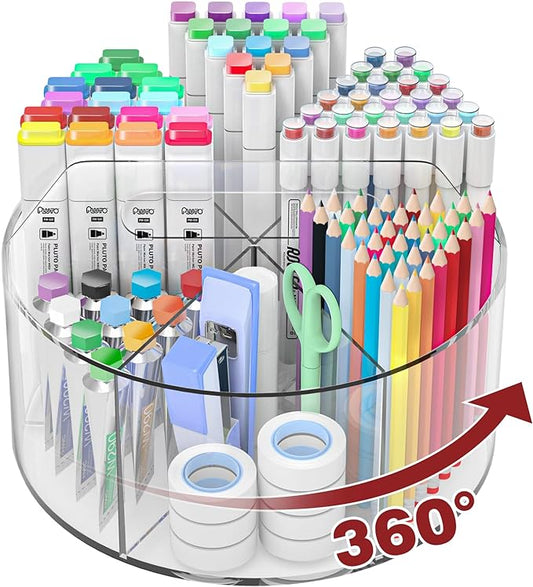 250pcs Acrylic Pencil Holder Marker Organizer, 360-Degree Rotating Pen Holder, Crayon Organizers for Kids Pencil Organizer Caddy Art Supply Lazy Susan Organizer for Desk Home School Office by Absonic