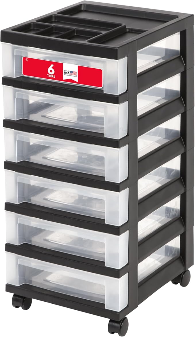 IRIS USA 6-Drawer Rolling Storage Cart, Black/Clear | Keep craft supplies, office essentials, classroom items, and accessories organized with easy-access drawers for daily use by IRISUSA