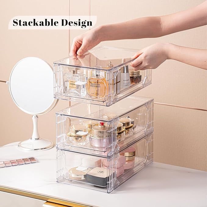 Clear Acrylic Stackable Storage Drawers, Plastic Refrigerator Organizer Bins with Handles for Undersink, Cabinet, Fridge, Closet, Pantry, Office, Bathroom, Kitchen(6 Pack) - Image 4