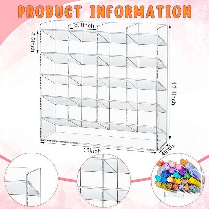 MotiMind Acrylic Pen Organizer Storage for 250 Markers Vertical Marker Organizer Acrylic Pen Display Holder for Office Desk Desktop Stationery Pencil Storage, Clear, 13 x 4 x 12.4 Inch - Image 2