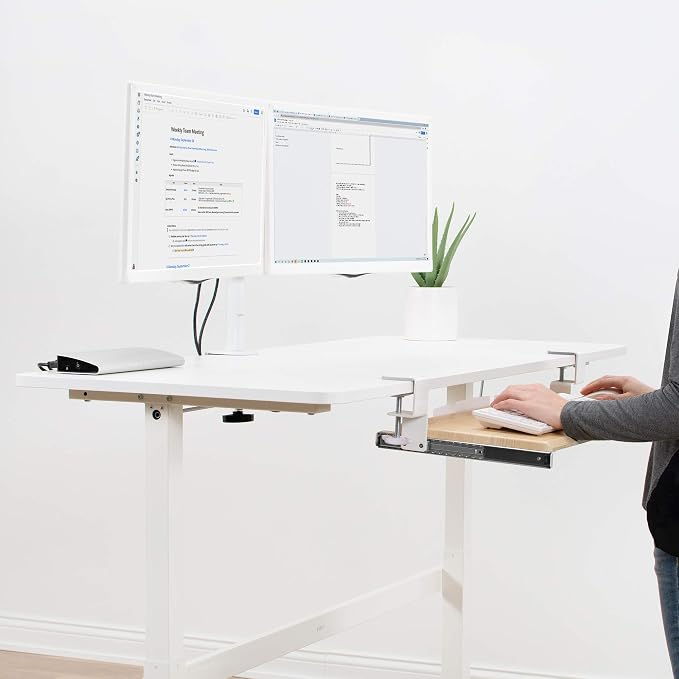 VIVO Light Wood Large 27 x 11 in Under Desk Keyboard Tray, MOUNT-KB05A | Keyboard Tray for Typing, Slide Out Platform, Extra Sturdy C-Clamp Mount System, Computer Drawer, White Frame - Image 5