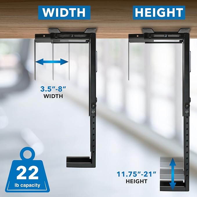 Mount-It! CPU Under Desk Mount Bracket - Computer Tower Wall and Under Counter Holder, 360 Degree Swivel Adjustable Height and Width Wall-Mountable - Image 8