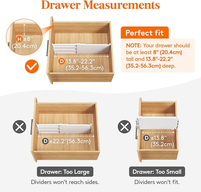 Lifewit 8" Tall Drawer Dividers, Adjustable Deep Drawer Organizer Clothes | 8 Pack 13.8"-22.2" Expandable White Plastic Separators for Dresser, Kitchen, Cabinet, Closet, Office Organization & Storage - Image 3