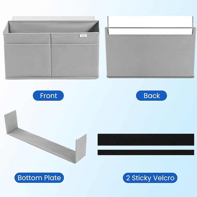 2 Pack Desk Side Hanging Organizer, Adhesive Storage Bag with Pockets for Magazine Ipad Notebook, for End Tables Home Office Desks Computer Workstations Dressing Table, Grey - Image 7