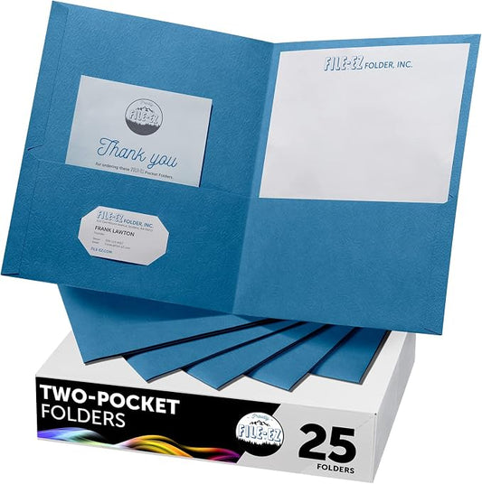 FILE-EZ Two-Pocket Folders, Light Blue, 25-Pack, Textured Paper, Letter Size (EZ-32520) by FILE-EZ