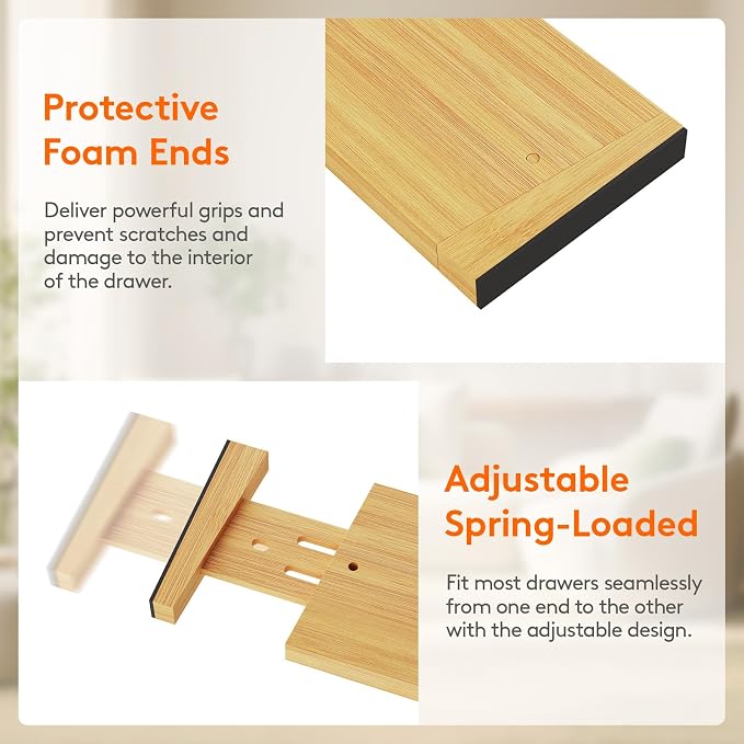 Lifewit 4" High 8 Pack Bamboo Drawer Dividers 43-54cm/17-21.5" Adjustable Wooden Drawer Organizer for Clothes/Utensils, Expandable Drawer Separator for Dresser/Kitchen/Bedroom/Office Organization - Image 5
