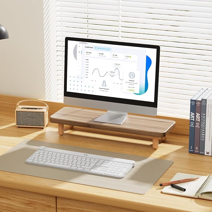 Monitor Stand Riser, 24 Inch Wood Desk Organizer with Monitor Stand & Storage Computer Monitor and Laptop Riser Multifunctional Laptop Stand Desk Organizer for Office Home Screen/Laptop/PC (Light Walnut) - Image 5