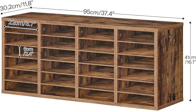 HOOBRO Literature Organizers, 24 Compartments Office Mailbox with Adjustable Shelves, Wood Countertop Literature Sorter for Office, Home, Classroom, Mailrooms Organization Rustic Brown FG64WF01 - Image 3