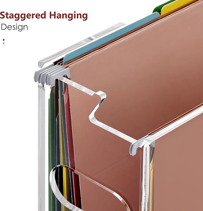 DINGHUO Acrylic Letter Size Hanging File Organizer for Wall Mounted/Desktop | Wall Mail Paper Folder Organizer with Handle, Clear Magazine Holder for Office Home School (No Assembly Required) - Image 4