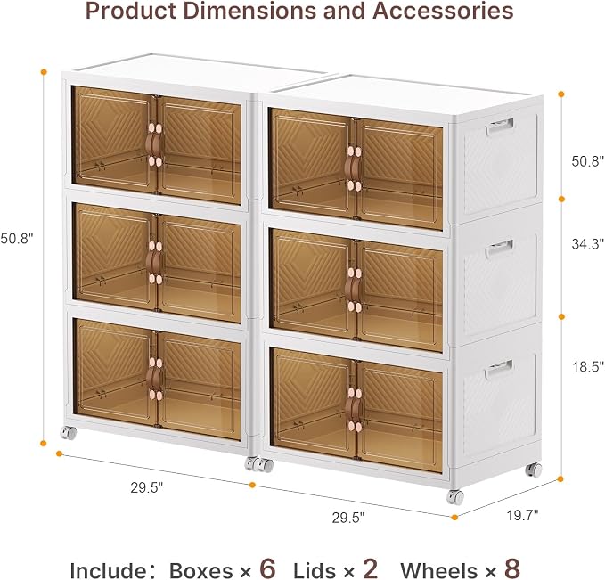 Stackable Storage Bins, 1050QT Collapsible Drawers with 2 Lids | Large Capacity, Magnetic Door, Stack Lock, Rolling Wheels, Foldable Design, Organizers and Storage for Bedroom Dorm Garage - Image 4