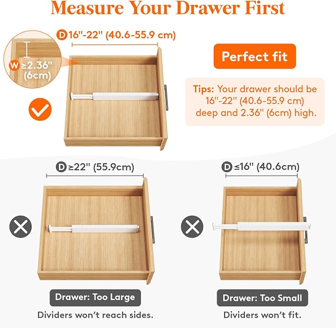 Lifewit 2.36" Upgrade Kitchen Drawer Dividers, Adjustable Drawer Organizer | 16"-22" Expandable White Drawer Separator for Clothes/Utensils, Dresser/Cabinet/Closet/Nursery Organization & Storage, 8 Pack - Image 4