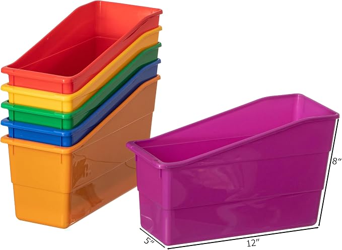 6-pc Assorted Color Plastic Storage Bins Versatile Book Magazine & File Holders for Classroom Office or Home Organization Open Front Desktop Organizers for Supplies Documents & Stationery - Image 4