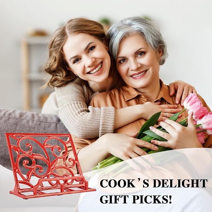 JOGREFUL Cast Iron Cookbook Stand, Kitchen Recipe Holder Vine Scroll Red | Heavy-Duty Book Vintage Holder, Reading Rest Holder for Easel/Counter/Books/Magazine/iPad/Bible - Image 6