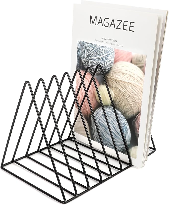 Vinyl Record Holder Storage, 9 Slot Metal Magazine Book Album Display Rack, Stylish Triangle Desktop File Sorter Organizer for Home Office, Black Pack of 3 - Image 6