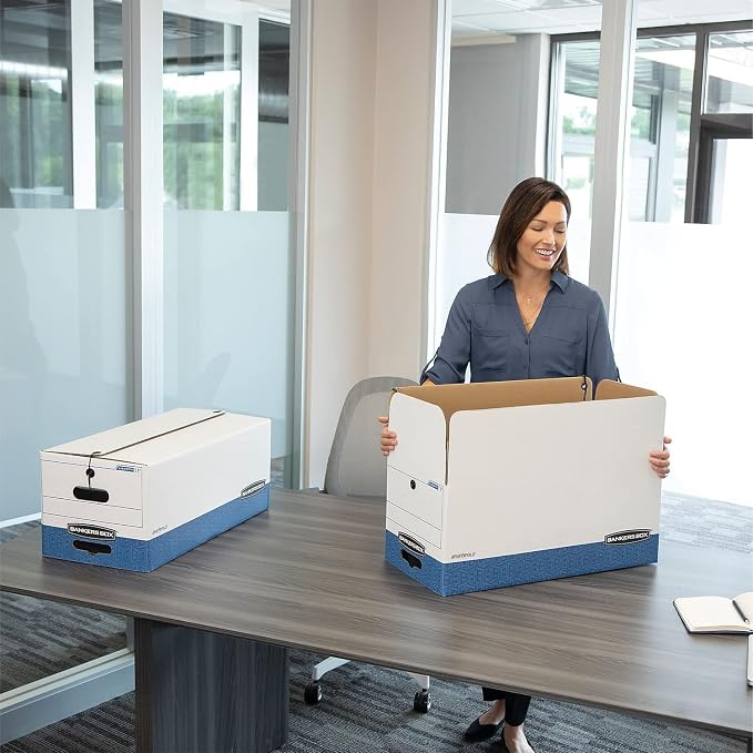Bankers Box 12-Pack String & Button Heavy-Duty File Box, Letter, FastFold | Protect critical records with string-and-button security, FastFold setup, and heavy-duty stacking strength. - Image 2