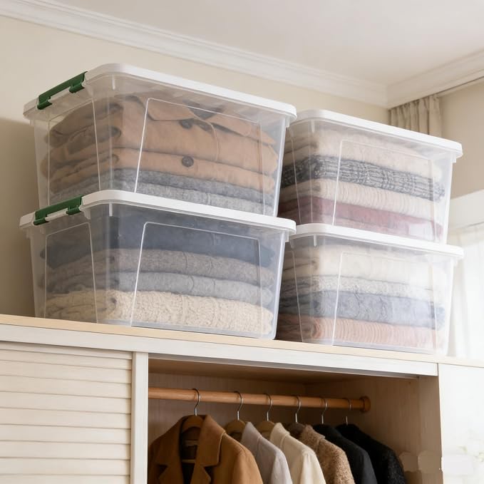 85 Qt Clear Plastic Storage Bins with Lids, 4 Pack Wheeled Boxes | Stackable & Nestable Large Storage Containers with Secure Latching Buckles, for Home, Office & Garage Organization - Image 6
